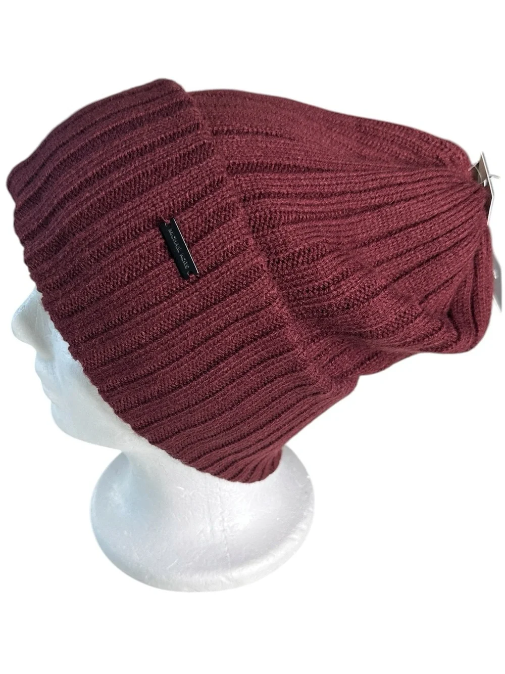 Michael Kors Burgundy Ribbed Knit Fleece-Lined Slouchy Beanie NWT